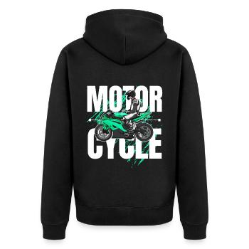 Motorcycle Lifestyle / Motorrad / Motorräder biker - Unisex Premium Bio Zip Hoodie - Schwarz - Hinten - Nico (187cm)