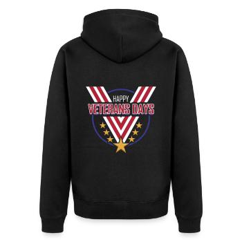 Big V Shaped Medal Ribbon Happy Veterans Day - Unisex Premium Bio Zip Hoodie - Schwarz - Hinten - Nico (187cm)