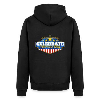 Logo To Celebrate Veterans Day - Unisex Premium Bio Zip Hoodie - Schwarz - Hinten - Nico (187cm)