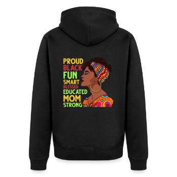 Fière femme africaine noire intelligente - Veste à capuche bio Premium Unisexe - noir - Dos - Nico (187cm)
