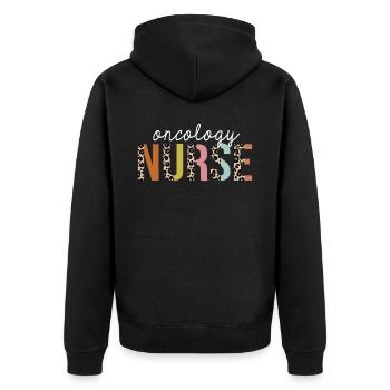 Oncology Nurse Colorful Leopard Print Funny - Unisex Premium Organic Zip Hoodie - black - Back - Nico (187cm)