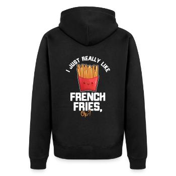Pommes Frites Fast Food Pommes Frites - Unisex Premium Bio Zip Hoodie - Schwarz - Hinten - Nico (187cm)