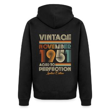 Vintage Aged To Perfection November 1951 - Unisex Premium Organic Zip Hoodie - black - Back - Nico (187cm)