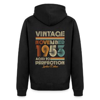 Vintage Aged To Perfection November 1953 - Unisex Premium Organic Zip Hoodie - black - Back - Nico (187cm)