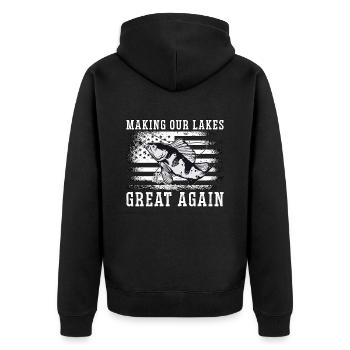 Bowfishing Making Our Lakes Arrow Sports Bowfisher - Unisex Premium Organic Zip Hoodie - black - Back - Nico (187cm)