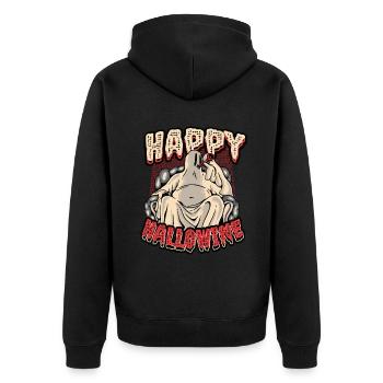 Happy Halloween ghost drinks wine - Unisex Premium Organic Zip Hoodie - black - Back - Nico (187cm)