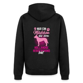 Mädchen das ihren Hollandse Herdershond liebt - Unisex Premium Bio Zip Hoodie - Schwarz - Hinten - Nico (187cm)