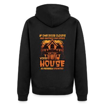 Lustiges Halloween-haus Spukt An Halloween. - Unisex Premium Bio Zip Hoodie - Schwarz - Hinten - Nico (187cm)