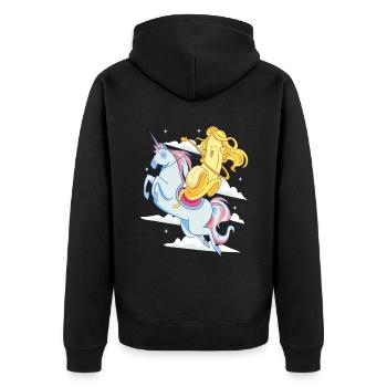 Heroic Banana With Long Hair Riding An Unicorn - Unisex Premium Organic Zip Hoodie - black - Back - Nico (187cm)