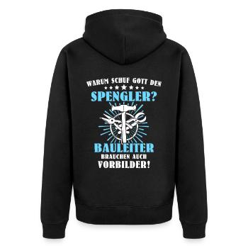 Spengler Bauspengler - Unisex Premium Bio Zip Hoodie - Schwarz - Hinten - Nico (187cm)