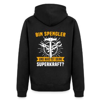 Spengler Bauspengler - Unisex Premium Bio Zip Hoodie - Schwarz - Hinten - Nico (187cm)