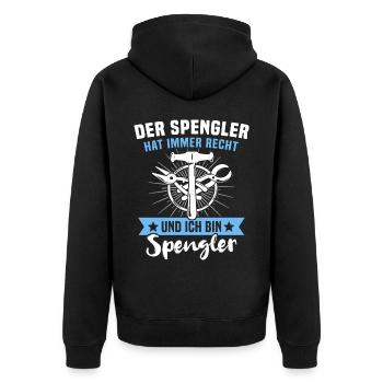 Spengler Bauspengler - Unisex Premium Bio Zip Hoodie - Schwarz - Hinten - Nico (187cm)
