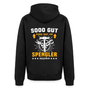 Spengler Bauspengler - Unisex Premium Bio Zip Hoodie - Schwarz - Hinten - Nico (187cm)