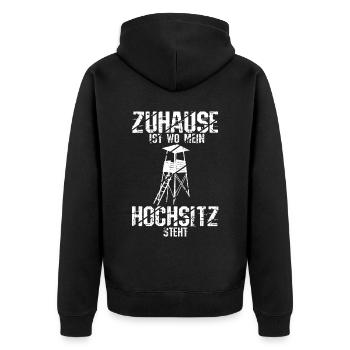 Zuhause ist wo mein Hochsitz ist - Jäger Jagen Ges - Unisex Premium Bio Zip Hoodie - Schwarz - Hinten - Nico (187cm)