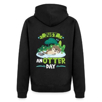 Just Anotter Day - Otter - Unisex Premium Bio Zip Hoodie - Schwarz - Hinten - Nico (187cm)