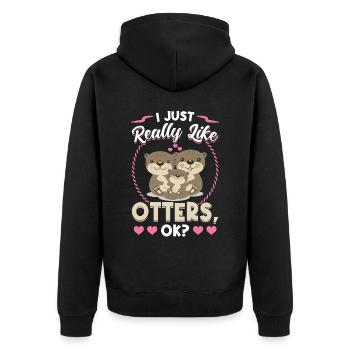 Ich Mag Otter Einfach Sehr - Unisex Premium Bio Zip Hoodie - Schwarz - Hinten - Nico (187cm)