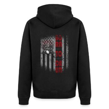 Zum Trommeln geboren - Schlagzeuger - Unisex Premium Bio Zip Hoodie - Schwarz - Hinten - Nico (187cm)