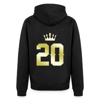 20 Zahl Krone - Unisex Premium Bio Zip Hoodie - Schwarz - Hinten - Nico (187cm)