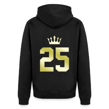 25 Zahl Krone - Unisex Premium Bio Zip Hoodie - Schwarz - Hinten - Nico (187cm)