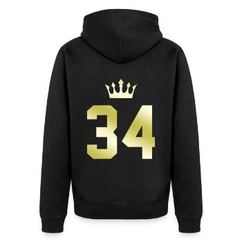 34 Zahl Krone - Unisex Premium Bio Zip Hoodie - Schwarz - Hinten - Nico (187cm)