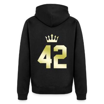 42 Number crown - Unisex Premium Organic Zip Hoodie - black - Back - Nico (187cm)