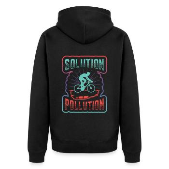 Polution Solution Umweltschutz Radfahren. - Unisex Premium Bio Zip Hoodie - Schwarz - Hinten - Nico (187cm)