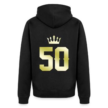 50 Number Crown - Unisex Premium Organic Zip Hoodie - black - Back - Nico (187cm)