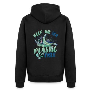 Haltet Das Meer Plastikfrei Rettet Den Ozean. - Unisex Premium Bio Zip Hoodie - Schwarz - Hinten - Nico (187cm)