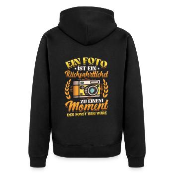 Foto Rückfahrticket Vergangenheit Fotograf. - Unisex Premium Bio Zip Hoodie - Schwarz - Hinten - Nico (187cm)