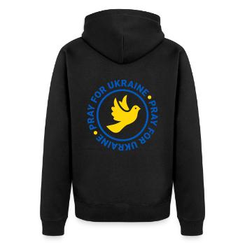 Stand with Ukraine Peace No War - Unisex Premium Bio Zip Hoodie - Schwarz - Hinten - Nico (187cm)