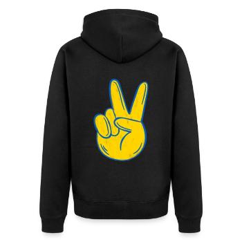 Stand with Ukraine Peace No War - Unisex Premium Bio Zip Hoodie - Schwarz - Hinten - Nico (187cm)