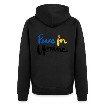 Stand with Ukraine Peace No War - Unisex Premium Bio Zip Hoodie - Schwarz - Hinten - Nico (187cm)