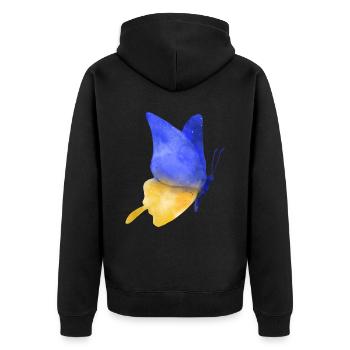 Stand with Ukraine Peace No War - Unisex Premium Bio Zip Hoodie - Schwarz - Hinten - Nico (187cm)