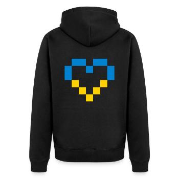 Stand with Ukraine Peace No War - Unisex Premium Bio Zip Hoodie - Schwarz - Hinten - Nico (187cm)