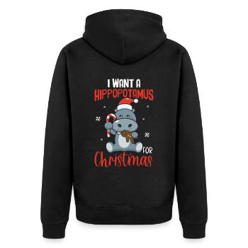 Citation de Noël - Je veux des hippopotames pour Noël Salut - Veste à capuche bio Premium Unisexe - noir - Dos - Nico (187cm)