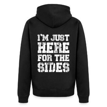 Happy Thanks Vegan - I'm Just Here For The Sides - Unisex Premium Bio Zip Hoodie - Schwarz - Hinten - Nico (187cm)