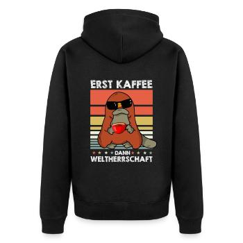 Schnabeltier Platypus Sonnenbrille Kaffee - Unisex Premium Bio Zip Hoodie - Schwarz - Hinten - Nico (187cm)