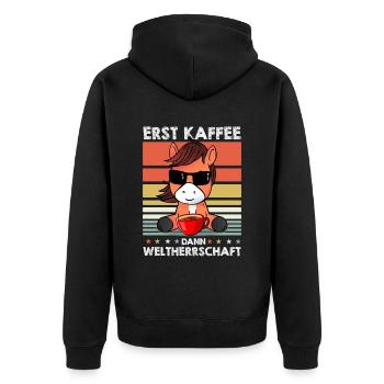 Pferd Reitsport Sonnenbrille Kaffee - Unisex Premium Bio Zip Hoodie - Schwarz - Hinten - Nico (187cm)