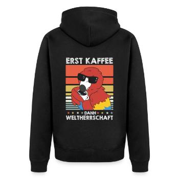 Papagei Kaffee-Sonnenbrille - Unisex Premium Bio Zip Hoodie - Schwarz - Hinten - Nico (187cm)