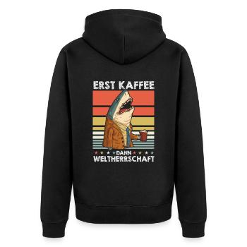 Haifisch Kaffee - Unisex Premium Bio Zip Hoodie - Schwarz - Hinten - Nico (187cm)