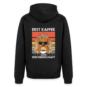 Stachelschwein Kaffee-Sonnenbrille - Unisex Premium Bio Zip Hoodie - Schwarz - Hinten - Nico (187cm)