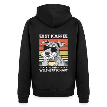 Schnauzer Hund Kaffee-Sonnenbrille - Unisex Premium Bio Zip Hoodie - Schwarz - Hinten - Nico (187cm)