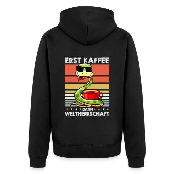 Schlange Sonnenbrille Kaffee - Unisex Premium Bio Zip Hoodie - Schwarz - Hinten - Nico (187cm)