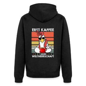Hahn Gockel Sonnenbrille Kaffee - Unisex Premium Bio Zip Hoodie - Schwarz - Hinten - Nico (187cm)