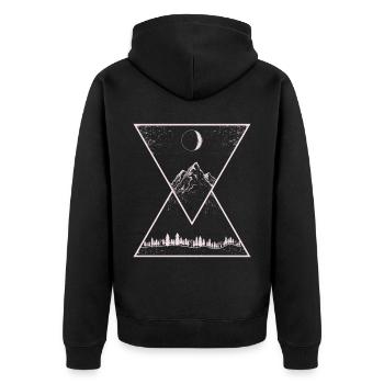 Klettern, Naturliebe Berge, Wald Wandern, Outdoor - Unisex Premium Bio Zip Hoodie - Schwarz - Hinten - Nico (187cm)