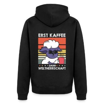 Schaf Kaffee-Sonnenbrille - Unisex Premium Bio Zip Hoodie - Schwarz - Hinten - Nico (187cm)