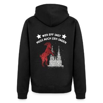 Kölner Dom Rot Weiss Rut Wies Fussball Karnevalist - Unisex Premium Bio Zip Hoodie - Schwarz - Hinten - Nico (187cm)
