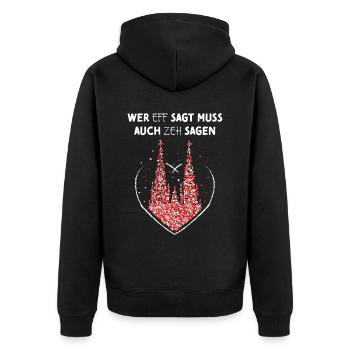 Rot Weiss Rut Wies Dom Kölnerin Kostümersatz Jeck - Unisex Premium Bio Zip Hoodie - Schwarz - Hinten - Nico (187cm)