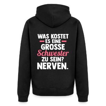 Geschwister Familie Schwestern Schwester - Unisex Premium Bio Zip Hoodie - Schwarz - Hinten - Nico (187cm)