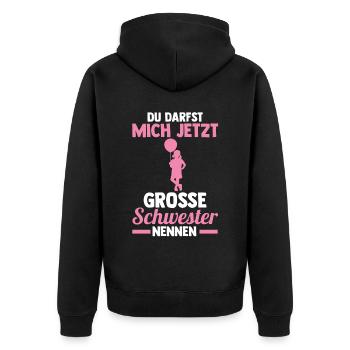 Geschwister Familie Schwestern Schwester - Unisex Premium Bio Zip Hoodie - Schwarz - Hinten - Nico (187cm)